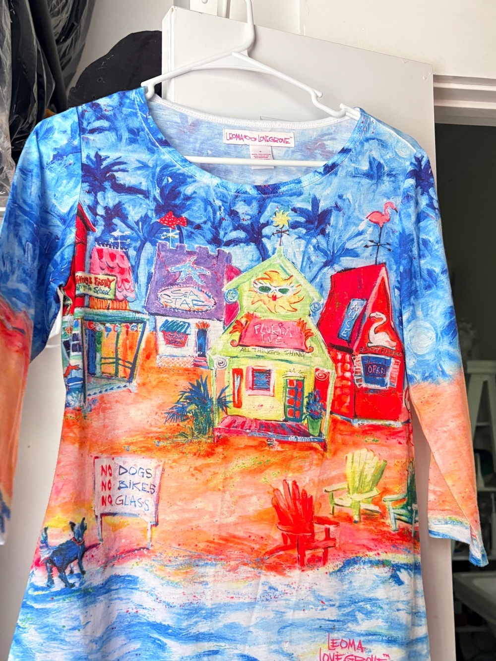Looma Lovegrove Women's Blue & Orange Beach-Print Long Sleeve Top